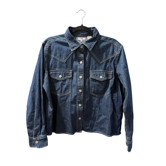 Levi's NWT Western Dark Wash Denim Jean Button Down Shirt Size Small Blue Rodeo - Picture 1 of 6